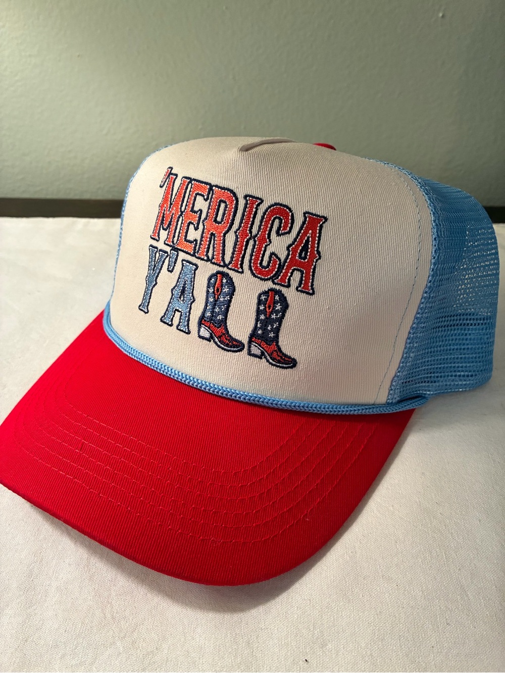 NEW Patriotic Trucker Hat. 'Merica Y'all. USA Mens Womens Unisex Adjustable